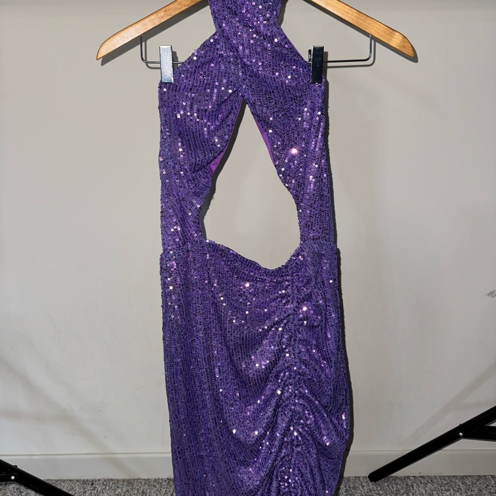 Purple Sequin Halter Dress